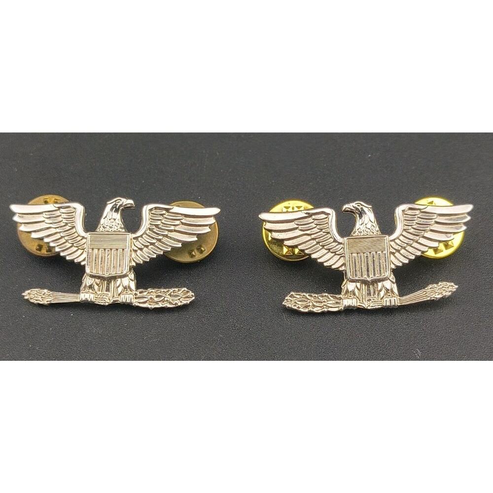 2x Korean War/Vietnam Era Sterling US Army Colonel Rank Shoulder Insignia Pins
